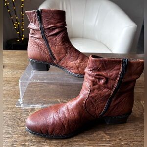 Rieker Brown Leather Ankle Boots Side Zip Comfort EU 38 US 7.5